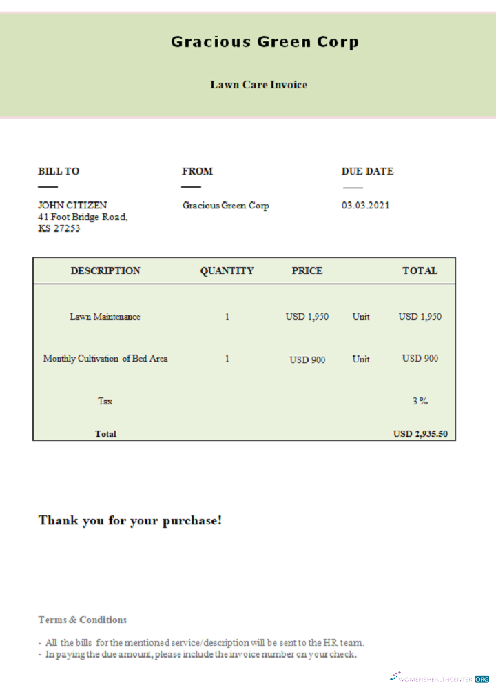 Download USA Gracious Green Corp invoice Photoshop template